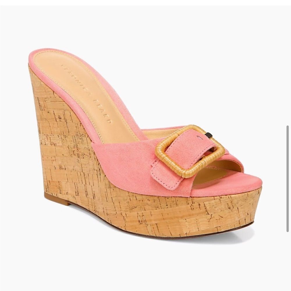 Veronica Beard Pink Cork Platform Wedge Sandals